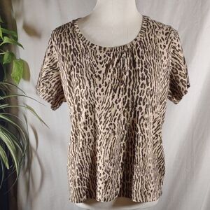 Kate Hill Animal Print Short Sleeve Top - Size 2X